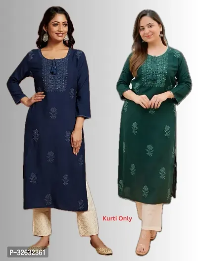 Stylish Rayon Printed Kurti for Women, Pack of 2-thumb0