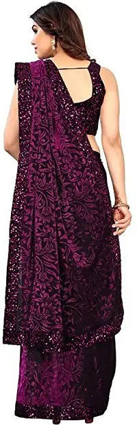 Trendy Purple Lycra Embellished Saree With Blouse Piece-thumb3