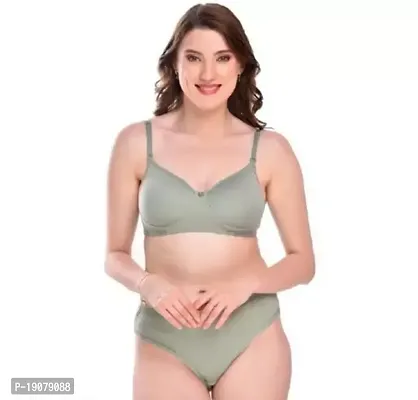 green solid bra and panty set
