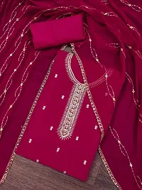 Elegant Pink Georgette Embroidered Dress Material with Dupatta For Women-thumb1