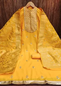 Elegant Yellow Cotton Embroidered Dress Material with Dupatta For Women-thumb1
