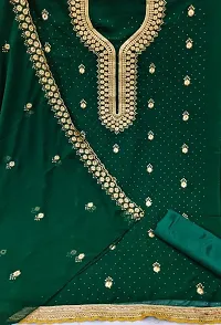 Elegant Green Georgette Embroidered Dress Material with Dupatta For Women-thumb1