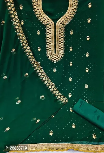Elegant Green Georgette Embroidered Dress Material with Dupatta For Women-thumb2