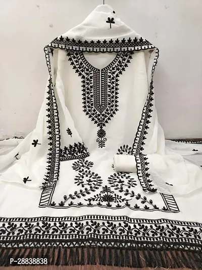 Elegant White Georgette Embroidered Dress Material with Dupatta For Women-thumb0