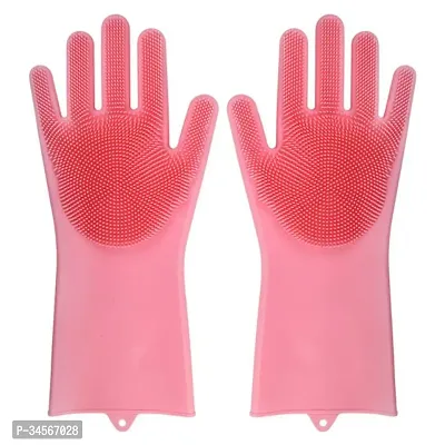 Silicon Hand Gloves for Kitchen Dishwashing and Pet Grooming-thumb0