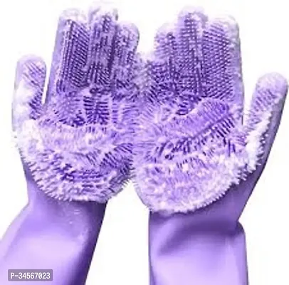 Silicon Hand Gloves for Kitchen Dishwashing and Pet Grooming-thumb0