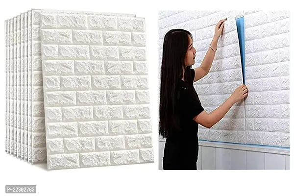 Wall Stickers Wallpaper PE Foam Brick Design DIY Decal (70 x 77 cm)(5.3 SQ FT/ PER SHEET )3D Frames PVC DIY Self Adhesive  (White, 1)-thumb0