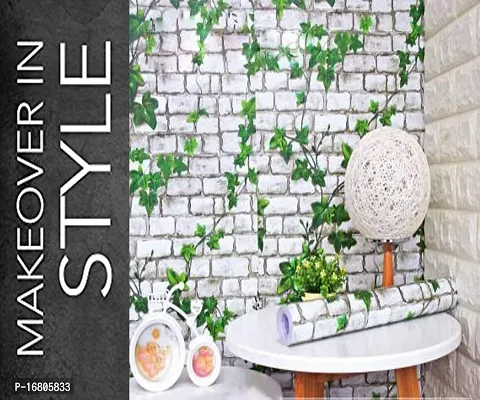 Self adhesive wallpaper sticker brick leaf pattern for wall decoration(300 x 45 cm)-thumb0