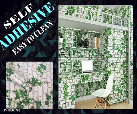 Self adhesive wallpaper sticker brick leaf pattern for wall decoration(300 x 45 cm)-thumb0