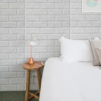 Wall Stickers Wallpaper PE Foam Brick Design DIY Decal (70 x 77 cm)(5.3 SQ FT/ PER SHEET )3D Frames PVC DIY Self Adhesive  (White, 1)-thumb1