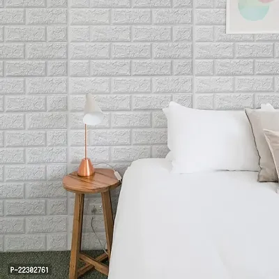 Wall Stickers Wallpaper PE Foam Brick Design DIY Decal (70 x 77 cm)(5.3 SQ FT/ PER SHEET )3D Frames PVC DIY Self Adhesive  (White, 1)-thumb2