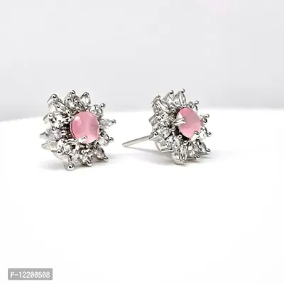 INDIKONIC Trendy Silver Floral Stud Earrings For Women & Girls-thumb2