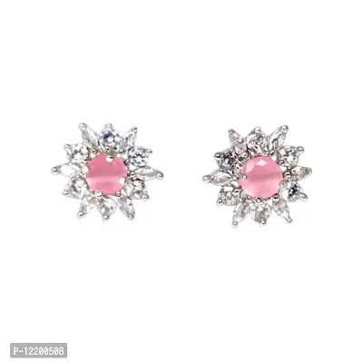 INDIKONIC Trendy Silver Floral Stud Earrings For Women & Girls-thumb0