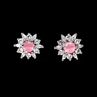 INDIKONIC Trendy Silver Floral Stud Earrings For Women & Girls-thumb2