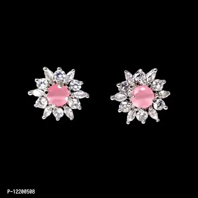 INDIKONIC Trendy Silver Floral Stud Earrings For Women & Girls-thumb3