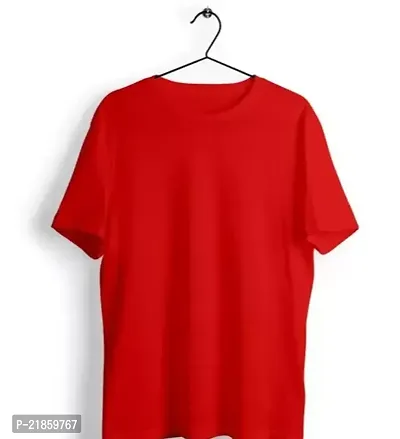 Reliable Red Cotton Blend Solid Round Neck Tees For Men