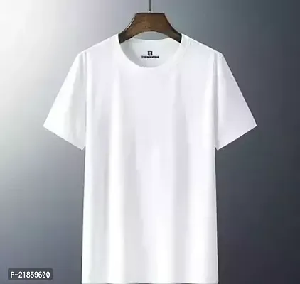 Reliable White Cotton Blend Solid Round Neck Tees For Men