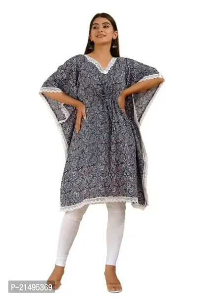 Women Fashion Designer Pure Cotton Printed Stylish Nightdress/Night Gown/ Relax Wear/Night Wear Kaftan-Blue (Size 6XL)-thumb0