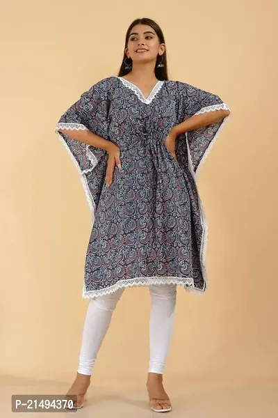 Women Fashion Designer Pure Cotton Printed Stylish Nightdress/Night Gown/ Relax Wear/Night Wear Kaftan-Blue (Size 5XL)-thumb3