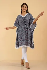 Women Fashion Designer Pure Cotton Printed Stylish Nightdress/Night Gown/ Relax Wear/Night Wear Kaftan-Blue (Size 7XL)-thumb1