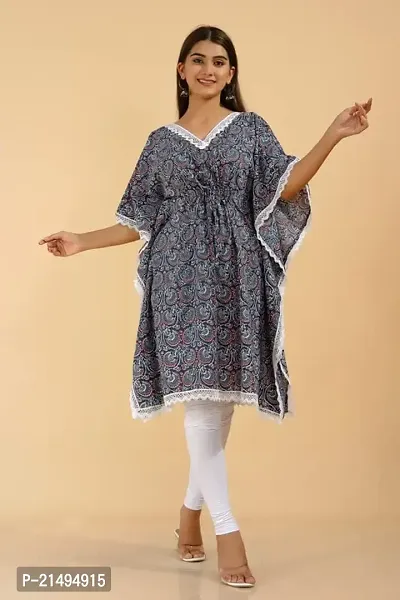 Women Fashion Designer Pure Cotton Printed Stylish Nightdress/Night Gown/ Relax Wear/Night Wear Kaftan-Blue (Size 7XL)-thumb2