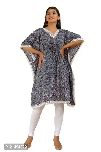 Women Fashion Designer Pure Cotton Printed Stylish Nightdress/Night Gown/ Relax Wear/Night Wear Kaftan-Blue (Size 5XL)-thumb0