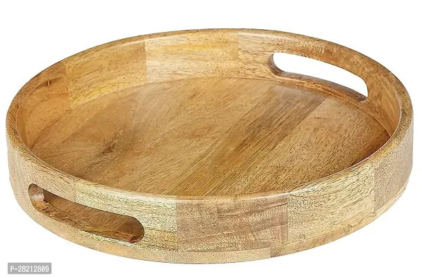 Solid Wood Round Tray With Cutout Handle-thumb0