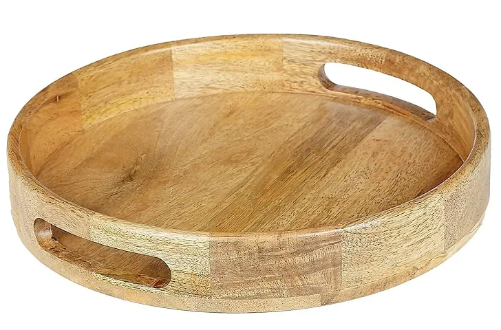 Solid Wood Round Tray With Cutout Handle