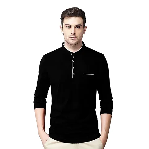 JANGOBOY Men's Cotton Blend Full Sleeve Henley Neck Collar T-Shirt