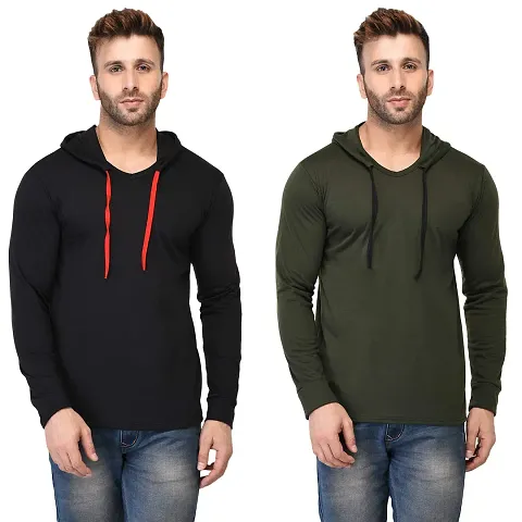 JANGOBOY Men's Combo Cotton Stylish Full Sleeves Hoodie T-Shirt (Pack of 2)