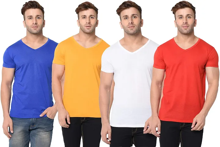 JANGOBOY Men's Half Sleeve Cotton V Neck T-Shirt (Pack of 4)
