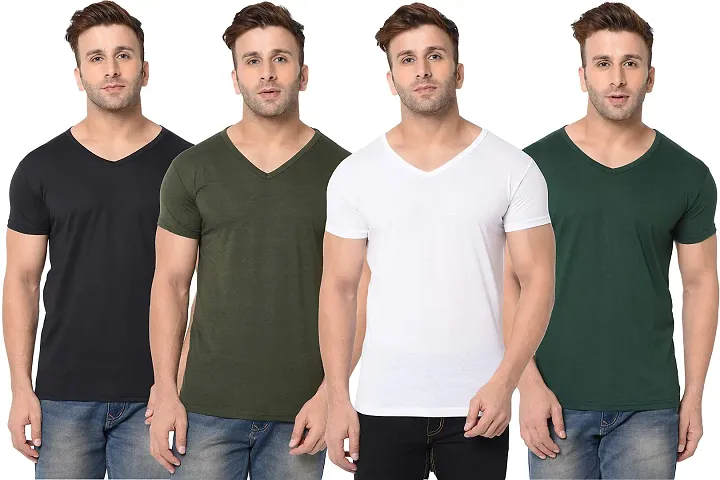 JANGOBOY Men's V-Neck Cotton T-Shirt (Pack of 4)