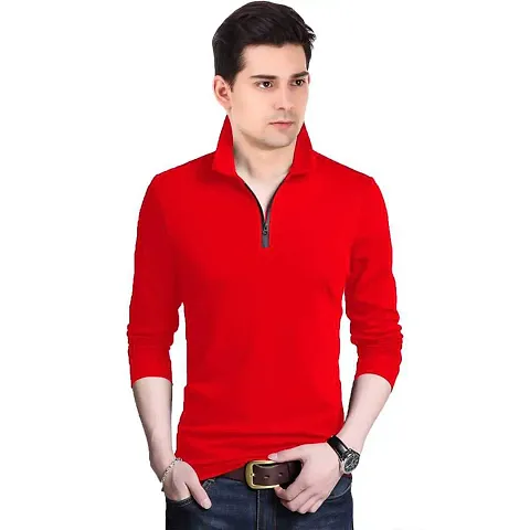 JANGOBOY Men's Collar Neck Full Sleeve Cotton Blend T-Shirt