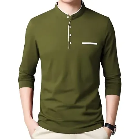 JANGOBOY Men's Cotton Blend Full Sleeve Henley Neck Collar T-Shirt