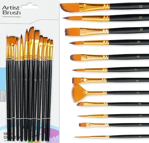 SCENTY Art Brush Set for Artists, Painting Brushes Set of 12 Professional Round Pointed Tip Nylon Hair Artist Acrylic Paint Brush for Acrylic/Water Colour/Oil Painting Size 1-12