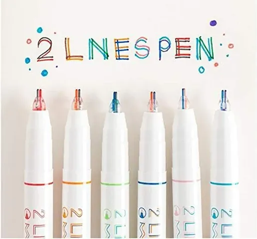 Double Line Pen, 6 Pack, Outline Pen, Two Color Pen, Two Line Pens, 3d Drawing Pen, 3d Writing Pen, 2 Line Pens, Double Line Marker Pens, Double Line Pens for Art and craft