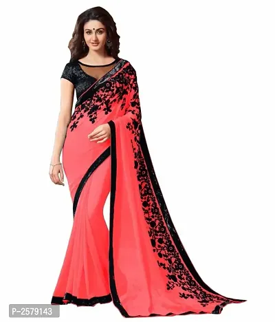 Multicoloured Embroidered Georgette Saree With Blouse Piece