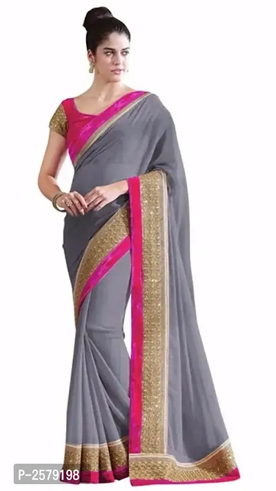 Grey Georgette Saree With Blouse Piece-thumb0