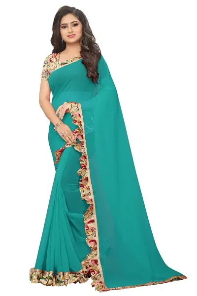 Georgette Printed Ruffle Lace Sarees