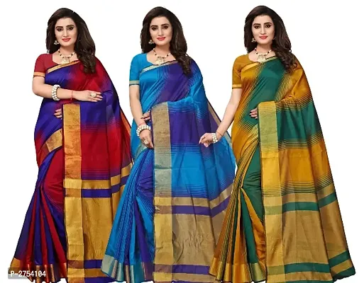 Combo Of 3 Multicoloured Art Silk Saree With Blouse Piece-thumb0