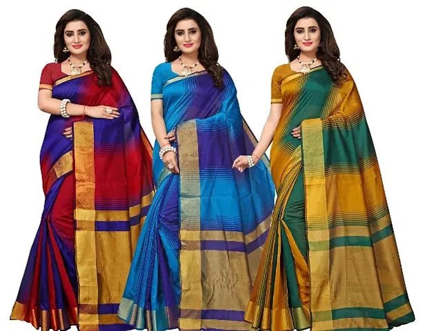 Pack of 3 Multicolored Art Silk Sarees with Blouse Piece