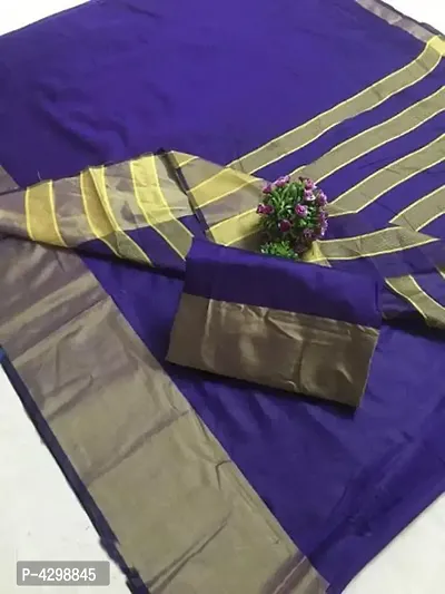 Zari border cotton silk saree with blouse-thumb0