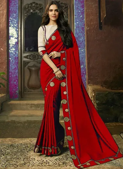 Vichitra Silk Embroidered Sarees with Blouse