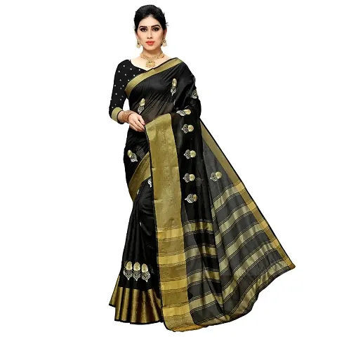 Birami Ethnics Womans silk saree (Dark Black)