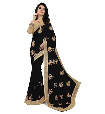 Beautiful Georgette Embroidered Saree With Blouse Piece