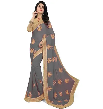 Beautiful Georgette Embroidered Saree With Blouse Piece