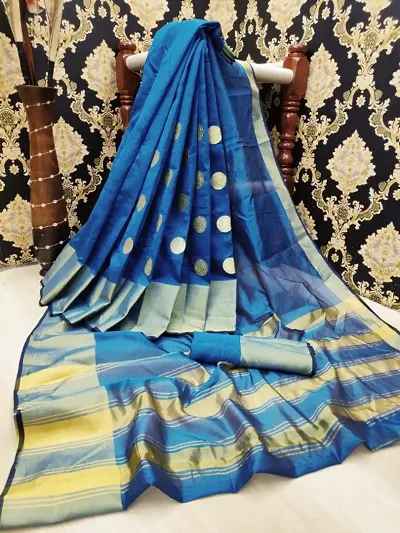 Latest Attractive Cotton Silk Embroidered Sarees with Blouse piece