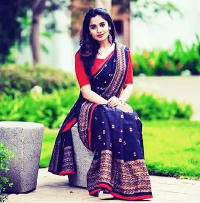 Jute Linen Printed Saree with Blouse Piece