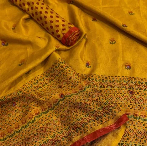 Gorgeous Looking Printed Multicolor Jute Cotton Sarees