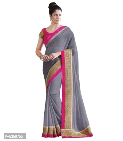 Elite Grey Georgette Self Pattern Women Sarees with Cotton Running Blouse-thumb0